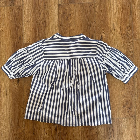 Anthropologie Darcey Popover Swing Top Casual Blue White Stripe Cotton Sz Small - Picture 10 of 10